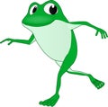 A cartoon of a frog running to greet his friends