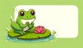 Cartoon Frog Sitting on a Lily Pad with a Pink Flower Royalty Free Stock Photo
