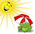 Cartoon frog with sunshade and sun