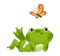 Cartoon frogs Funny cartoon frog. Little amphibia character lying and smiling on white background. Adorable froggy