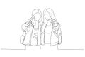 Cartoon of front view portrait of two friends with thumbs up and looking to the camera in university. One continuous line art Royalty Free Stock Photo