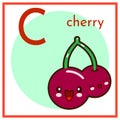 Cartoon Fruit Alphabet Flashcard. C is for Cherry