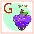 Cartoon Fruit Alphabet Flashcard. G is for Grape Flat vector illustration