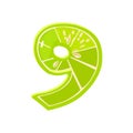 Cute fruit Lime number 9, vector digit nine Royalty Free Stock Photo