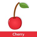 Cartoon Fruit - Red Cherry with Green Leaf Royalty Free Stock Photo