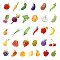 Cartoon fruit and vegetables organic healthy big vector icons collection