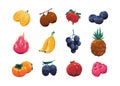 Cartoon fruits collection. Highly detailed 2D game asset with sweet organic snacks, kiwi gooseberry grape pineapple