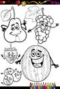 Cartoon fruits set for coloring book Royalty Free Stock Photo