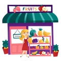 Cartoon Fruits Shop With Storekeeper