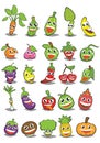 Cartoon fruits and vegetables with different emotions Royalty Free Stock Photo