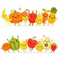 Cartoon fruits and vegetables in group. Vector happy mascots with smiling faces Royalty Free Stock Photo