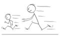 Cartoon of Frustrated and Angry Father Chasing Naughty or Disobedient Son