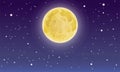 Cartoon full moon on dark starry night sky. starry and moon night backdrop. bright moon beautiful sky and stars. Vector Royalty Free Stock Photo