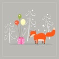 Cartoon fun little foxes fox with gift and ballons Royalty Free Stock Photo