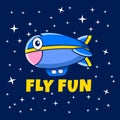 Cartoon fun smile plane balloon Zeppelin fly