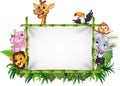 Cartoon funny african animals with blank sign