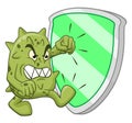 Cartoon anger microbe and shield