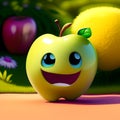 Cartoon funny apple fruits characters, in summer garden. Ai generated