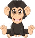 Cartoon funny baby chimpanzee sitting on white background