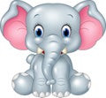 Cartoon funny baby elephant sitting isolated on white background