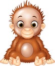 Cartoon funny baby orangutan on white background