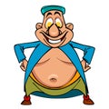 Cartoon funny bellied man Uzbek, standing in a robe, arms akimbo Royalty Free Stock Photo