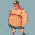 Cartoon funny big fat man in shorts and shales Royalty Free Stock Photo