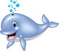 Cartoon funny blue whale on white background