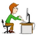 Cartoon funny boy and computer Royalty Free Stock Photo