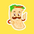 Cartoon funny burrito mascot gives a thumbs up Royalty Free Stock Photo