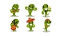 Cartoon Funny Cactus Character Vector Set. Cacti Playing Guitar Royalty Free Stock Photo