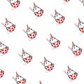 Cartoon funny cat, pattern, ornament. Vector flat illustration. The character is isolated on a white background. Ornament,