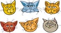 Cartoon funny cats heads set