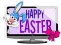 Cartoon funny character or mascot peeking from happy easter mode