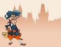 Cartoon funny character puzzled soldier musketeer