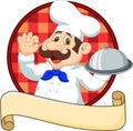 Cartoon funny Chef cartoon holding platter
