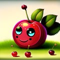 Cartoon funny cherry fruits characters, in summer garden. Ai generated