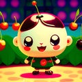 Cartoon funny cherry fruits characters, in summer garden. Ai generated