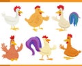 cartoon funny chickens farm animal characters set Royalty Free Stock Photo