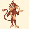 Cartoon funny chimpanzee monkey waving hand and presenting. Vector illustration Royalty Free Stock Photo