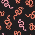 Cartoon funny colorful snakes seamless pattern. Animal print background