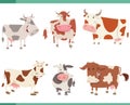 Cartoon funny cows farm animal characters set