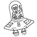 Cartoon funny, crazy alien UFO outline