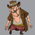 Cartoon funny with a cunning squinting man a robber in a hat