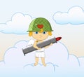 Cartoon funny cupid with armed valentine bazooka