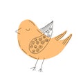 cartoon funny, cute bird, vector illustration, hand drawn Royalty Free Stock Photo