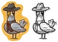 Cartoon funny cute criminal pigeon in mafia hat