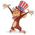 Cartoon funny and cute monkey wearing Amirican uncle Sam hat on USA Independence Day