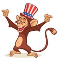 Cartoon funny and cute monkey wearing Amirican uncle Sam hat on USA Independence Day