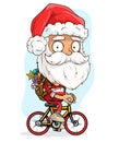 Cartoon funny cute santa claus driving a bicycle